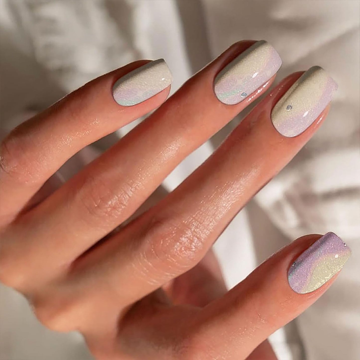 Semi Cured Gel Nail Strips with Purple and white Glitter Designs Gel nail stickers Glossy Nail strips Salon Quality & Easy to Use 20 Pcs for Women