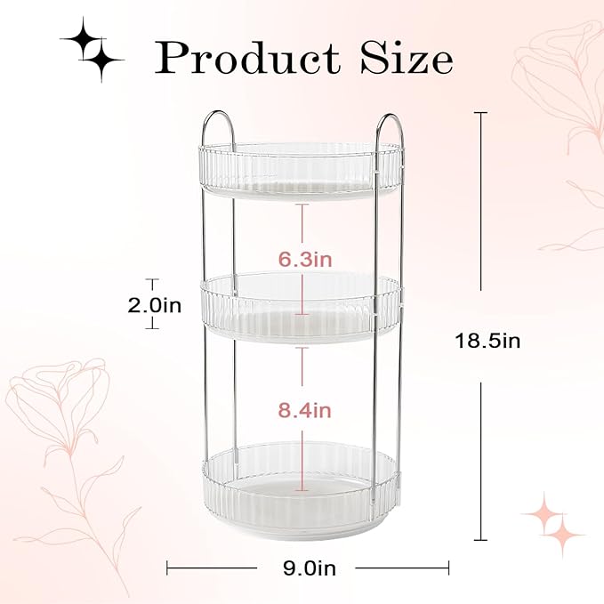 360° Rotating Makeup Organizer for Vanity, Spinning Cosmetics Organizer Holder Rack, Large Capacity Bathroom Organizer Countertop, Fits Perfume, SkinCare, Makeup Brushes 3 Tiers, Transparent