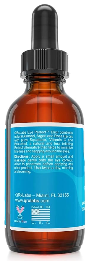 Eye Perfect Elixir - With Bakuchiol (Retinol Alternative), Pure Argan and Rosehip Oils, Squalane, Vitamin C & E - Best Anti-Aging Treatment Serum for Bags, Puffiness, Wrinkles, Crow Feet