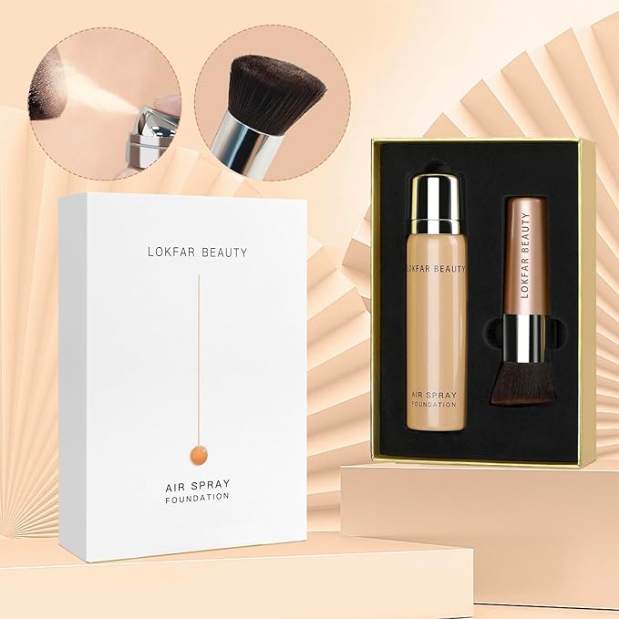 AirBrush Foundation Spray, Silky Mist Foundation Spray Makeup Set with Brush, Full Coverage Foundation for Smooth Radiant Finish, Formula Breathable Lightweight Hydrating | #01 Porcelain