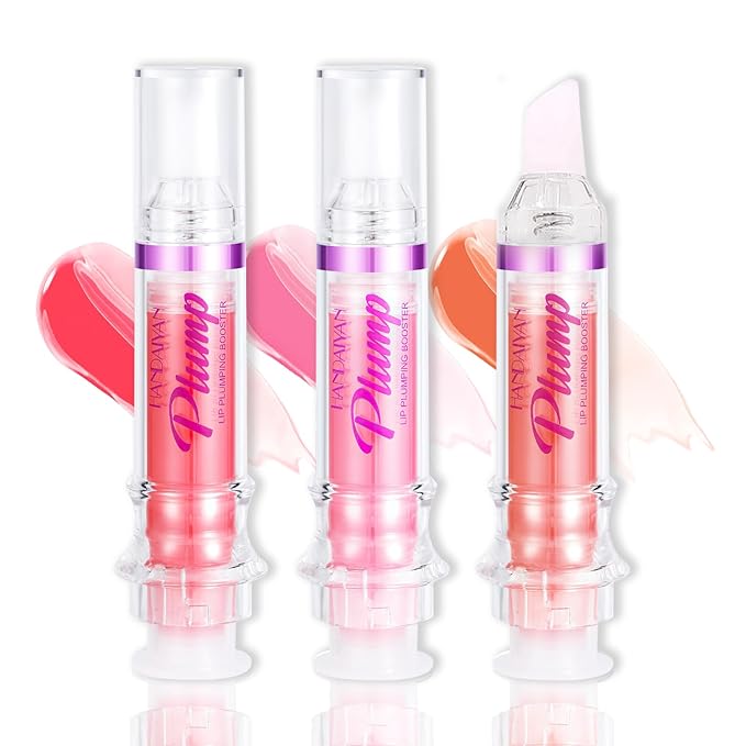 Lip Plumper Gloss 3 Colors Set,Natural Lip Plumping Oil and Lip Care Serum Enhancer for Fuller Booster Balm Moisturizing Hydrating&Reduce Fine Lines Nourishing Non-sticky Lips Mask Makeup