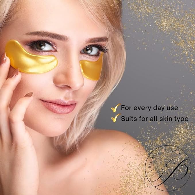 32 Pairs 24K Gold Under Eye Patches with 4 pieces of Lip Mask, Anti-Aging Eye Mask, Under Eye Mask Dark Circles and Puffiness, Wrinkles Patches with Hydrogel, Collagen Eye Pad