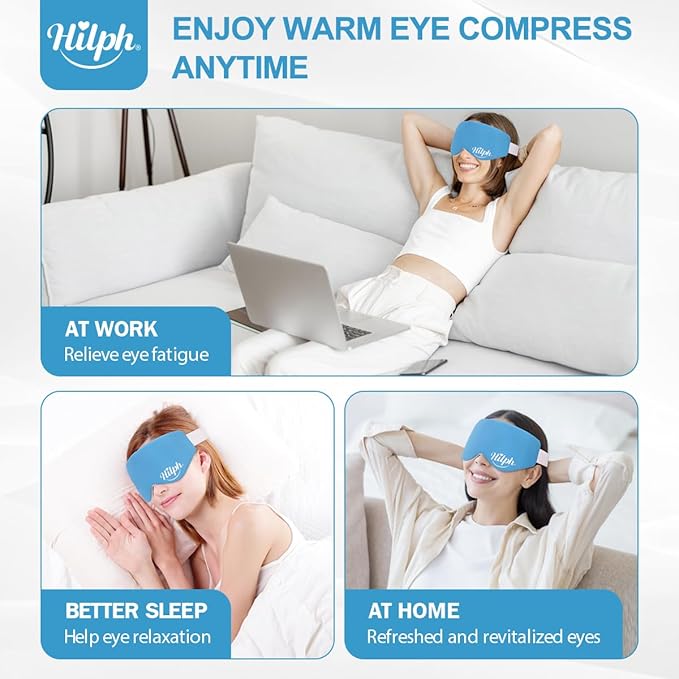 Hilph Microwave Warm Eye Mask for Dry Eyes, Heated Eye Mask Moist Heat Warm Eye Compress for Blepharitis, Styes, Tired Itchy Eyes, Eye Strain, Fatigue Eye Treatment (Blue)