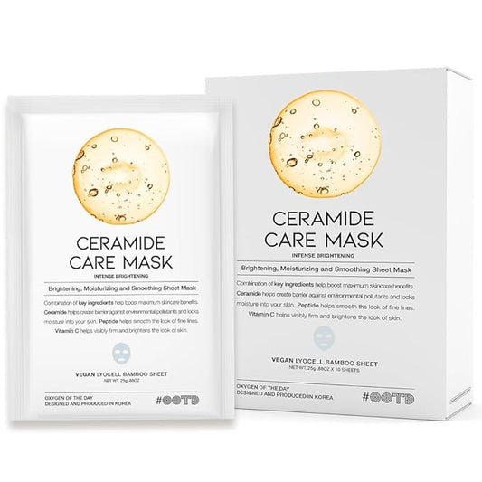 #OOTD Ceramide Brightening Sheet Mask For Face, Moisturizing, Anti Aging Ceramide, Peptide, Vitamin C, EVE Vegan 10EA