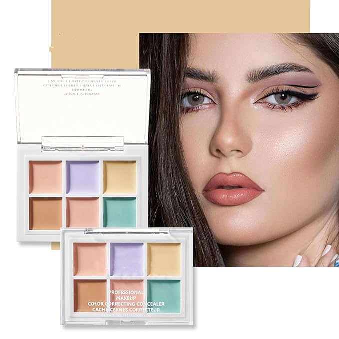 Color Correcting Concealer Palette 6 Colors Lightweight Smooth Correcting Contour Cream Makeup Palette (Color 01)