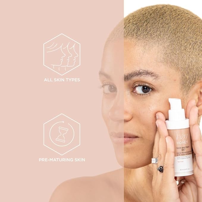 Hey Honey Trick and Treat CC² Cream SPF 46 | Active Moisturizing Color Correcting Cream with Honey & Propolis | Best Cover For Rosacea, Skin Redness & Mature Skin | 1 oz (Tan Tone)