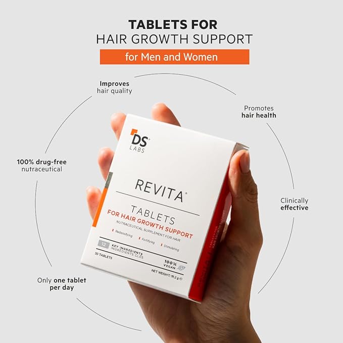 DS Labs Revita Tablets - Hair Vitamins for Density Support, Supplement for Thicker, Stronger Looking Hair, Zinc, Iron, Magnesium, Melatonin, Vitamin D & Biotin Vitamins for Women & Men, 90 Tablets