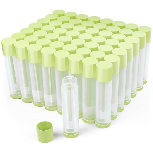 LotFancy Lip Balm Tubes Empty, 60PCS 5.5ml (3/16 Oz), Clear Lip Balm Container Tubes with Green Caps, BPA Free & Leak Free, Refillable