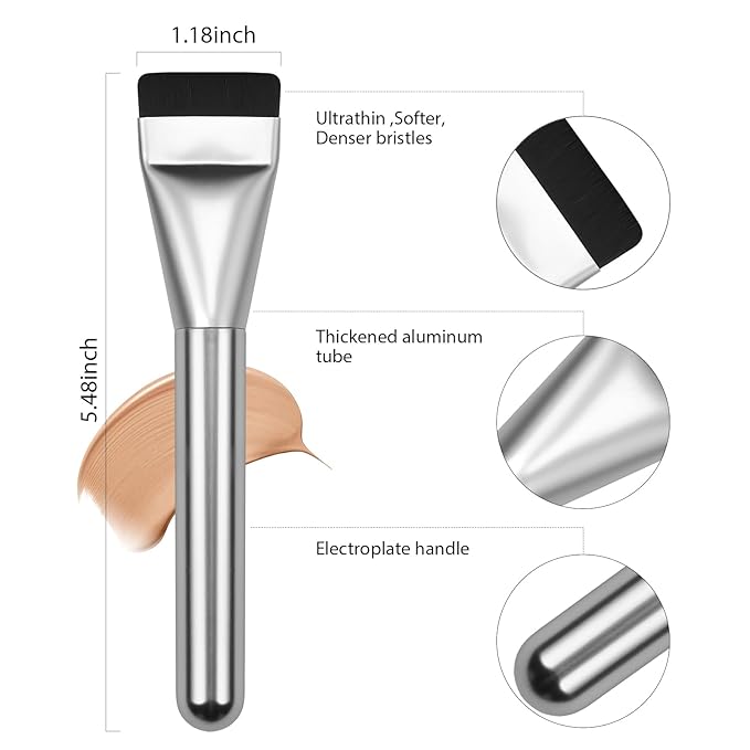 Flat Foundation Brush,Korean Makeup Brush Spatula Facial Brush for Liquid Foundation,Premium Face Makeup Brush for Blending Cream (Silver)