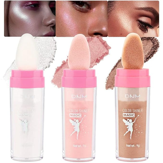 evpct 3Pcs Glitter Highlighter Powder Stick Make up Puff Fairy Stick Peal White Pink Bronze Shimmer Glitter Face Eye Body Liquid Highlighter makeup illuminators de maquillaje Glow Makeup Shimmer Stick