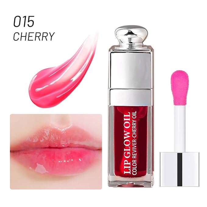 Hydrating Lip Glow Oil, Moisturizing Plumper Lip Gloss, Transparent Plumping Balm, Tinted Balm Care 0.2 OZ - 015 CHERRY