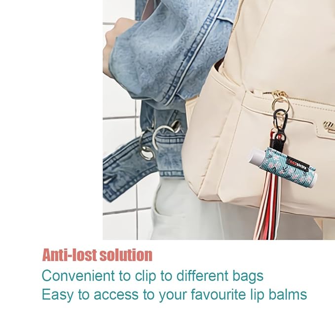 Lip Balm Holder Sleeves Keychain Chapstick Elastic Sleeves(Black/Color strip/Geometrical pattern)