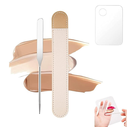 Foundation Spatula, 3-Pack Acrylic Nail Art Palette Oblique Round Head Stainless Steel Makeup Spatula for Woman Professional Facial Makeup Tools Makeup Mixing Palette