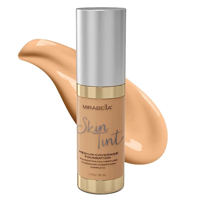 Mirabella Skin Tint Creme Liquid Foundation Makeup, Oil-Free Mineral Foundation for Medium Coverage - w/Hyaluronic Acid, Squalane, & Allantoin for All Skin Types - IIN Neutral