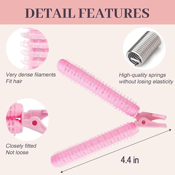 4PCS Volumizing Hair Clips for Root Lift & Volume - Instant Bangs Roller Clips for Effortless Curls & Lift - Velcro Rollers For Hair - Hair Rollers For Women - Pink