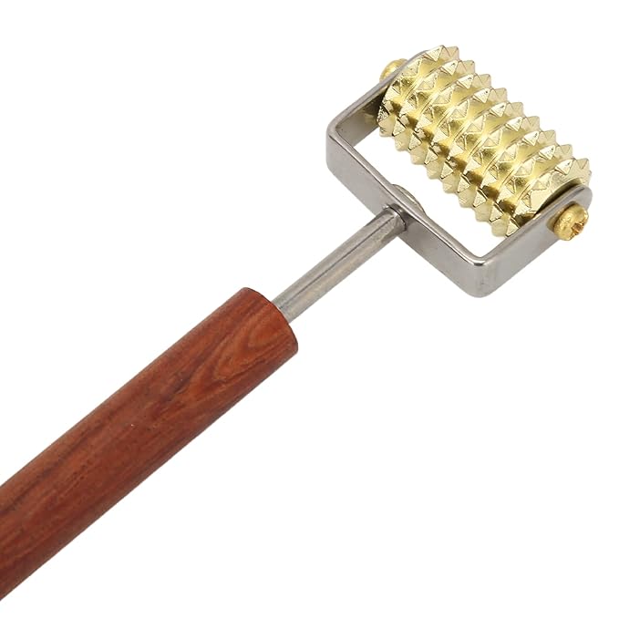 Double Head Design Face Massage Roller, Copper Wooden Handle Promote Circulation Double Head Skin Roller Massage Stick Copper Acupoint Pressing Tool