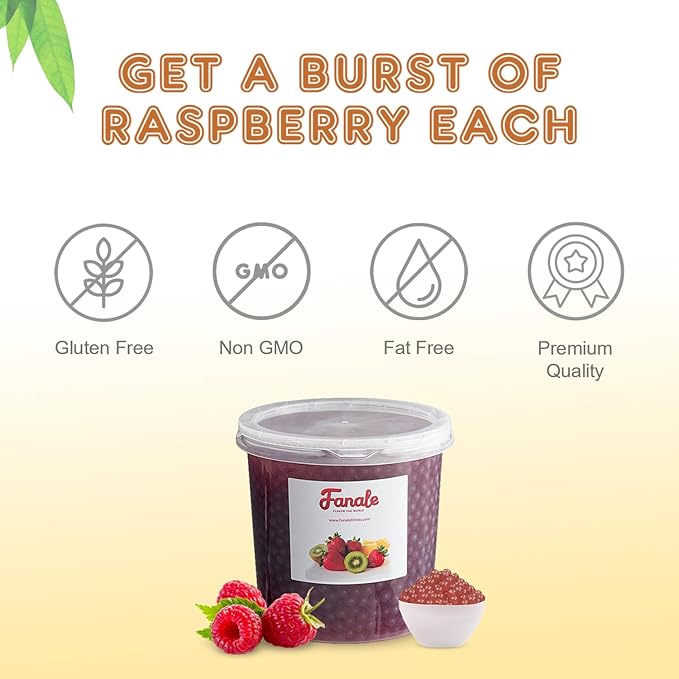 Fanale Raspberry Popping Boba Pearls, Vegan, Non GMO, Gluten Free, Fat Free, Perfect for Bubble Tea, Smoothies, Ice Cream, Desserts, and Beverages.