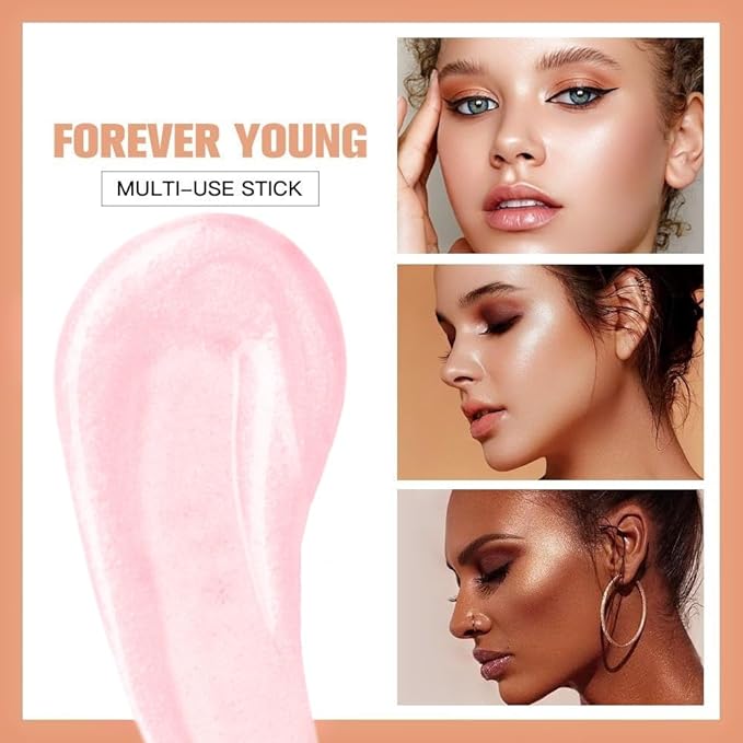 Go Ho Liquid Highlighter Wand,White Pink Highlighter Makeup Stick with Cushion Applicator,Smooth Creamy Liquid Highlighter Blendable Glowing Face Illuminator Contouring Makeup,03# Highlighter Makeup