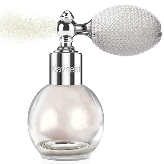 Highlighter Powder Spray, Longwear Glitter Spray for Body, Face, Hair, Shimmer Powder High Gloss Loose Powder Makeup Mist for Festive Party, Stage Shows, Nightclubs, Bar(1#Pearl White)