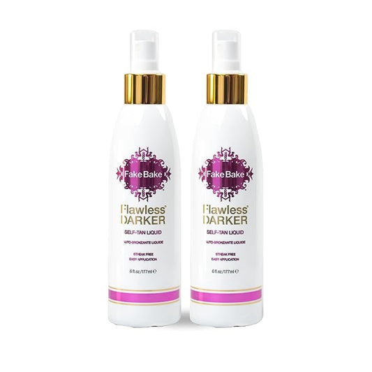 Fake Bake Flawless Darker Self-Tanning Liquid Streak-Free, Long-Lasting Natural Glow For All Skin Tones - Sunless Tanner Includes Professional Application Mitt, Black Coconut Scent - 6 oz (Pack of 2)
