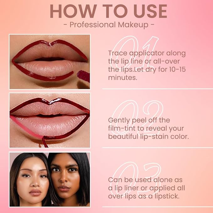 2Pcs Peel Off Matte Lip Gloss Stain-Lip Liner Tattoo with Tweezer, Long Lasting & Waterproof Delicate Peel Off Lip Stain, Transfer-Proof Lip Gloss for All Skin (03+06 2Pcs)