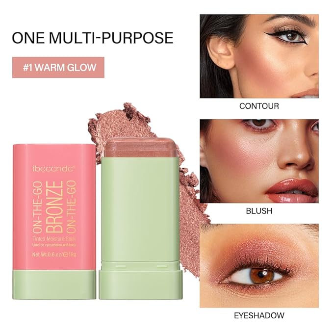 Multi-Use On The Go Bronzer Stick, Cream Contour Stick, Highlight Facial Stick Makeup, Glow Bronzer Stick for Women, Long-lasting Tinted Stick (4# Beach Glow)