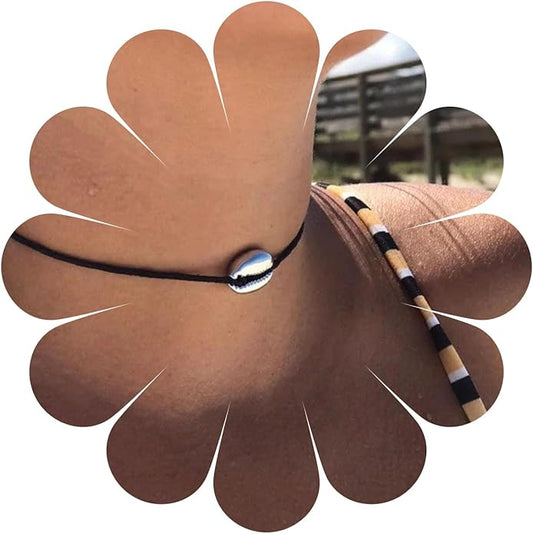 Boho Layered Suede Choker Necklace Black Leather Shell Necklace Silver Sea Shell Necklace Short Minimalist Collar Necklace Chain Jewelry for Women Beach Lover Gifts