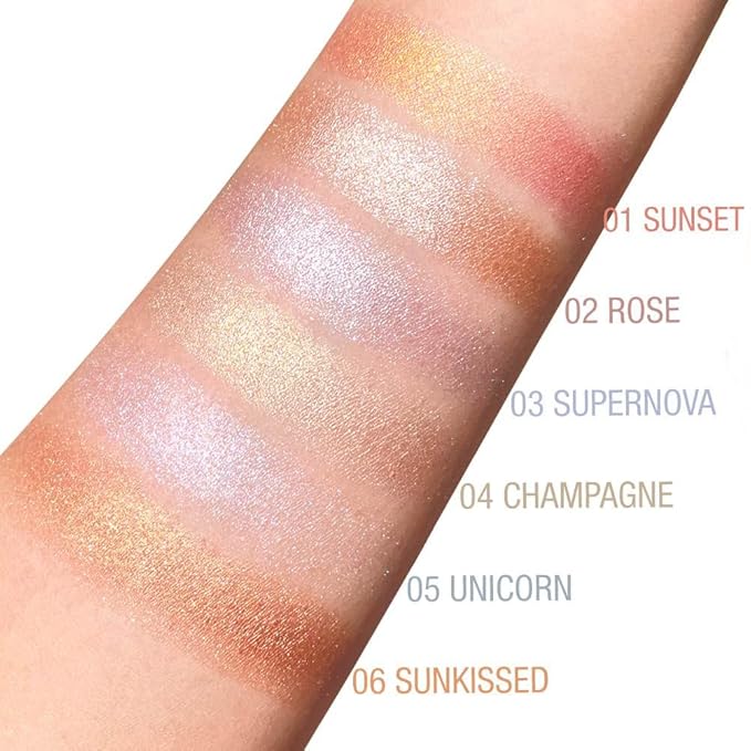 Cream Highlighter Makeup Palette, Glow Highlighters Makeup Powder, Suit for Cheeks, Body, Eyeshadow, Silver Light Pink Rose Gold Purple Champagne, Vegan, Talc Free (02)