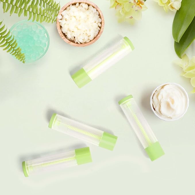 LotFancy Lip Balm Tubes Empty, 60PCS 5.5ml (3/16 Oz), Clear Lip Balm Container Tubes with Green Caps, BPA Free & Leak Free, Refillable