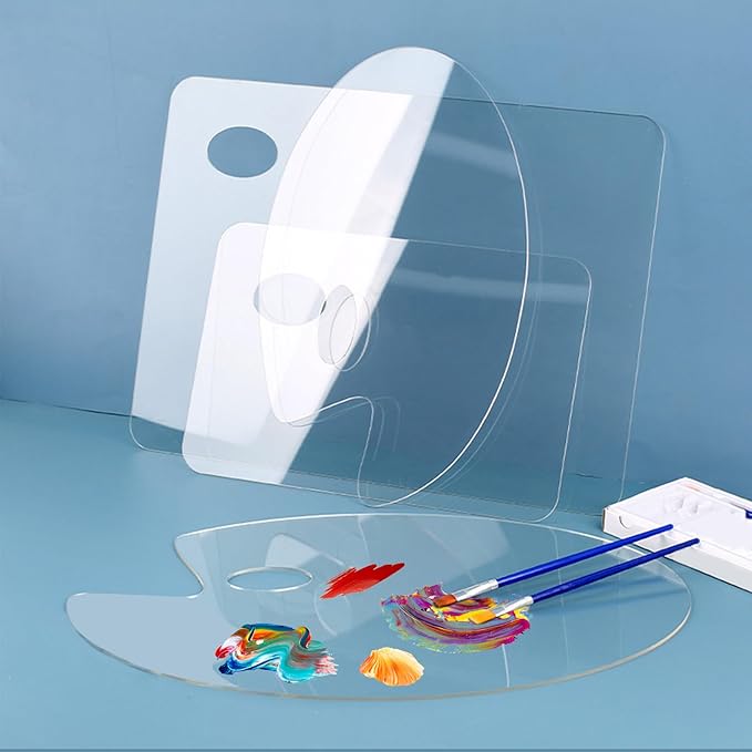 5PCS Acrylic Paint Palette Clear Paint Pallet,Transparent Non-Stick Oil Paint Palette with Protective Kraft for Craft DIY Art Painting Palette- Adults & Kids