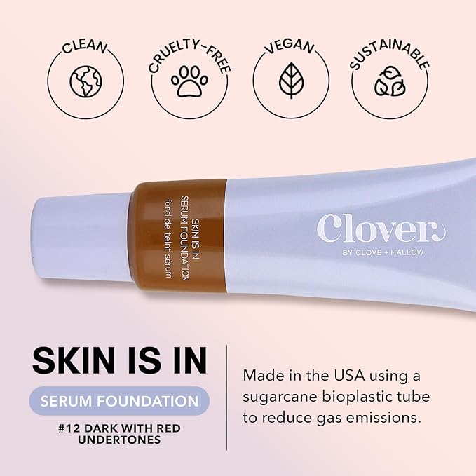 Clover Skin Is In Serum Foundation | Hydrating Face Serum, Lightweight Foundation, Cruelty-Free & Vegan | With Squalane And Sunflower Seed Wax | 30 ml - Shade 12 (Dark)