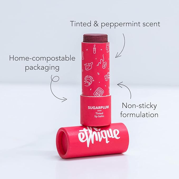 Ethique Sugarplum Nourishing Tinted Lip Balm - Plastic-Free, Vegan, Cruelty-Free, Eco-Friendly, 0.32 oz (Pack of 1)