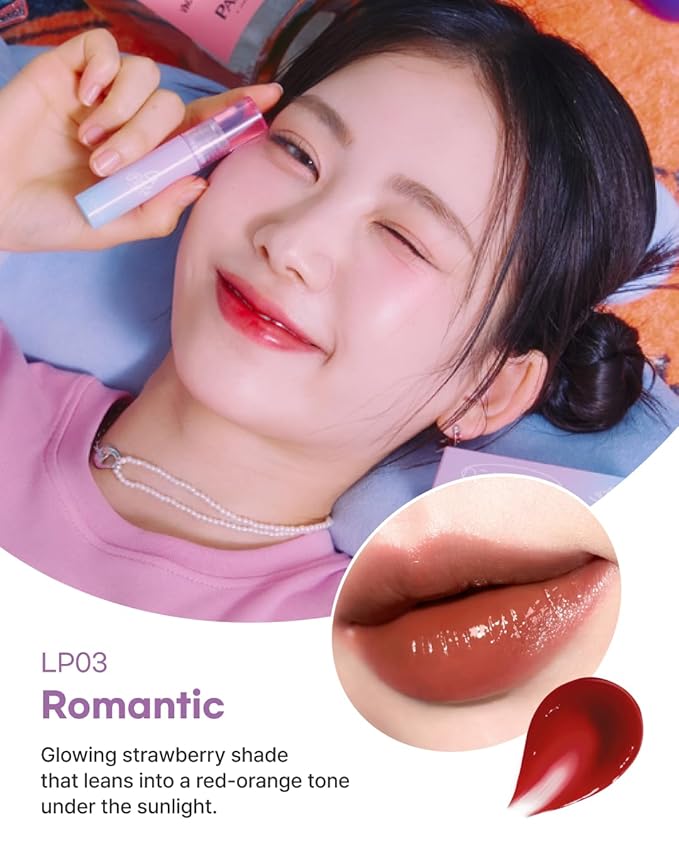 DEARMAY LA PISTE LIP TINT LP03 Romantic 0.14 oz. long lasting lip stain with glossy finish and lightweight texture, non sticky, hydrating formula with no flaking and glassy vivid tint, korean makeup