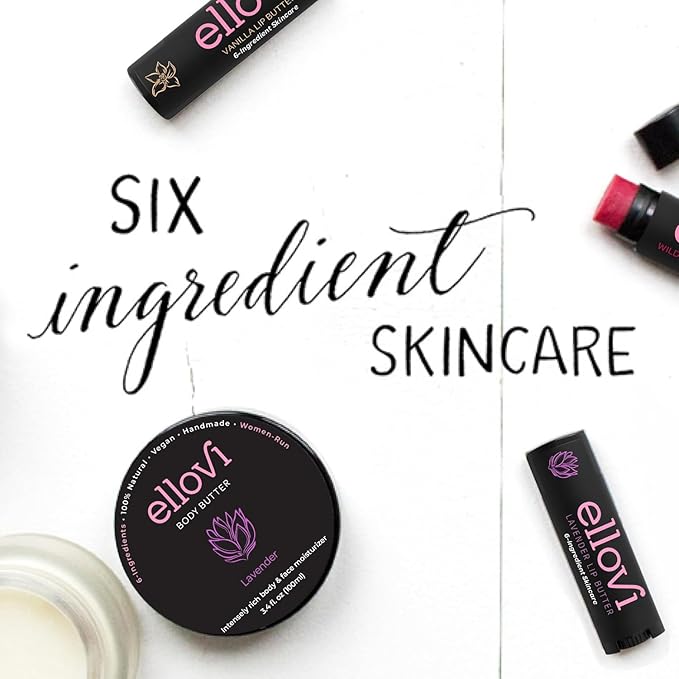 Natural Lip Butter Lip Balm - Lavender - Pure Enough to Eat - Made With Just 6 Vegan Ingredients - 100% Natural & Organic Moisturizing Lip Care for All Day Hydration (4-Pack)