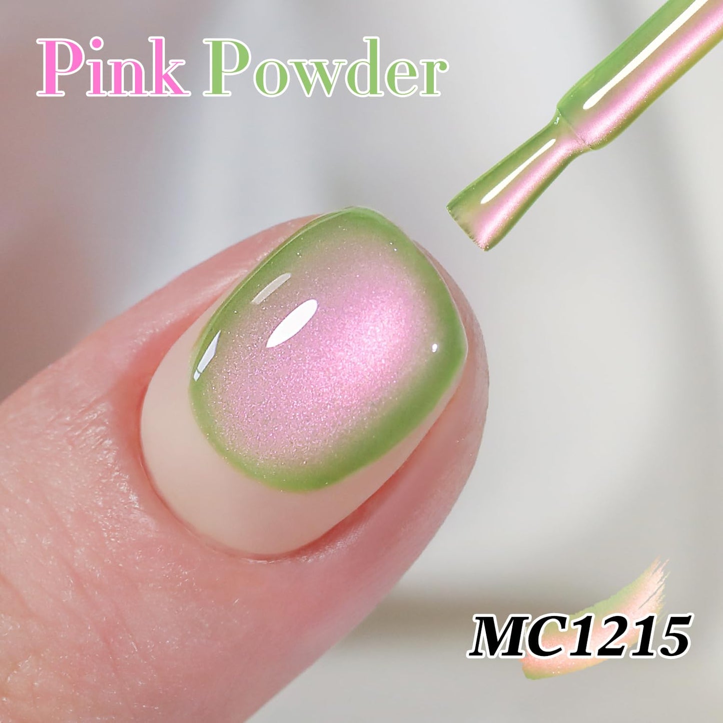 Double Rhythm 0.5 OZ Cat Eye Gel Polish with Magnet 15ML Holographic Glitter Shimmer Translucent Jelly Color Magnetic Nail Polish Salon DIY at Home (Pink Green-MC1215)