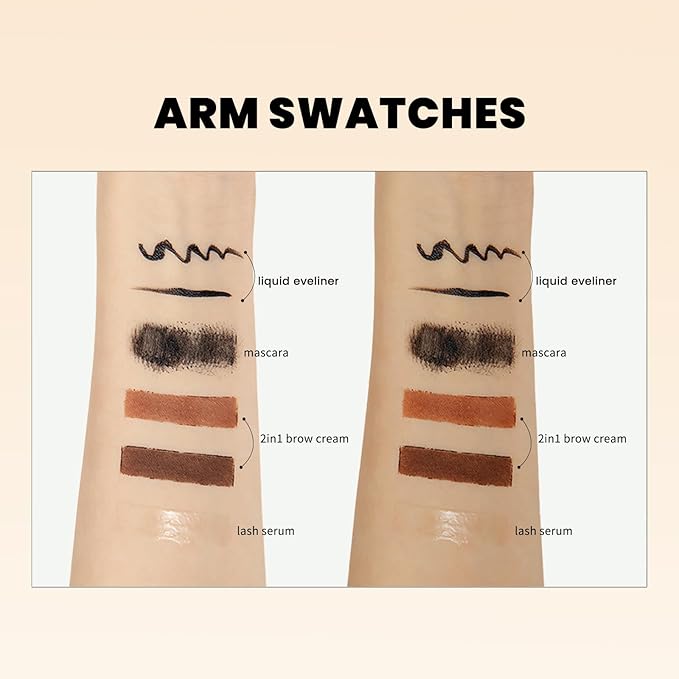 Jolilab 4 Pcs Eye Makeup set.Makeup kit includes lash serum,Mascara,Brow cream,Liquid eyeliner.Waterproof Smudgeproof Long Lasting.Gift Kit for Women Girls(4 Pcs Set)