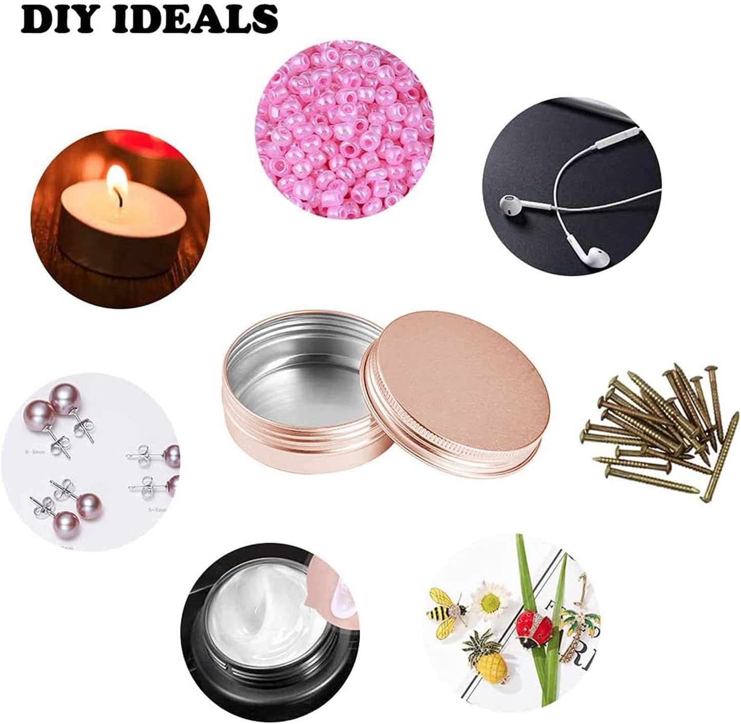 2 Ounce Aluminum Tin Jar with Screw Cap 60mL Tin Cans Refillable Containers for Cosmetic, Lip Balm, Cream, Lotion, Balms, Spices, Salve, Rose Gold 12 Pcs.