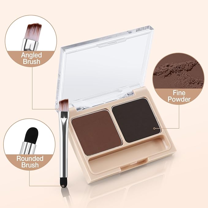 Boobeen 2-Color Eyebrow Palette, Brow Powder Makeup for Sculpting and Defining Brow, Eye Contour Kit with Brush Applicator