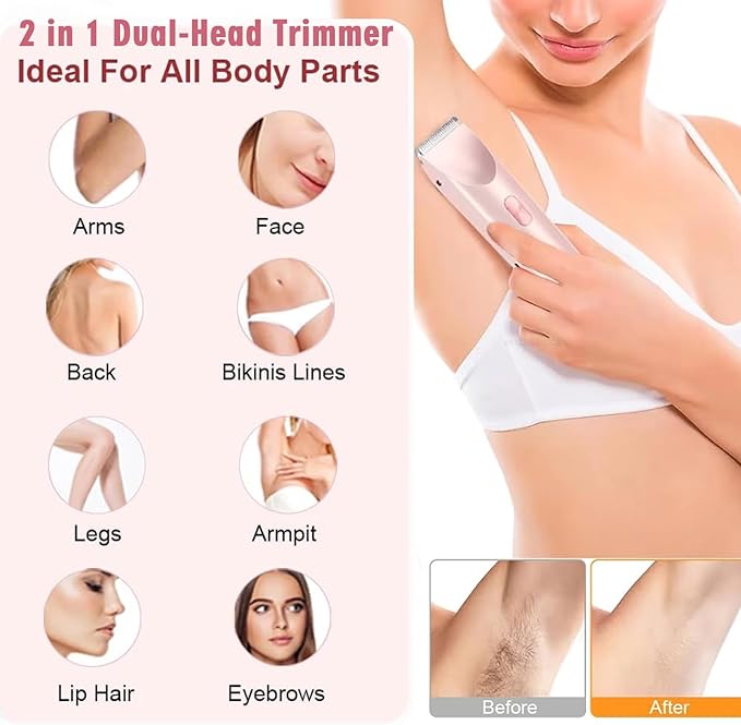 Dermave Bikini Shaver,2 in 1 Dual Head Bikini Trimmer & Body Shaver, Painless Hair Removal with Silky Glow Finish, Cordless & Waterproof Electric Trimmer for Women,Blue