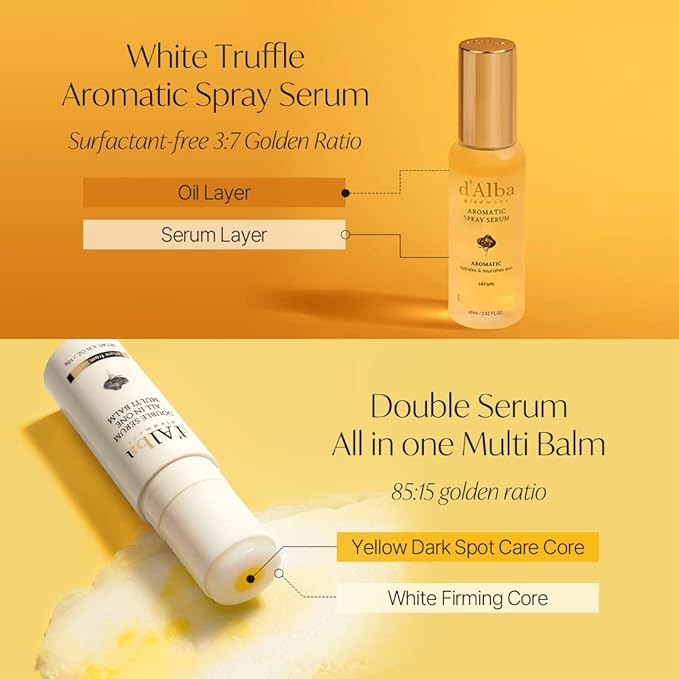 d'Alba White Truffle Vegan Holiday Gift Set, First Aromatic Spray Serum & All In One Multi Balm, Suitable for All Skin Types, Korean Skin Care