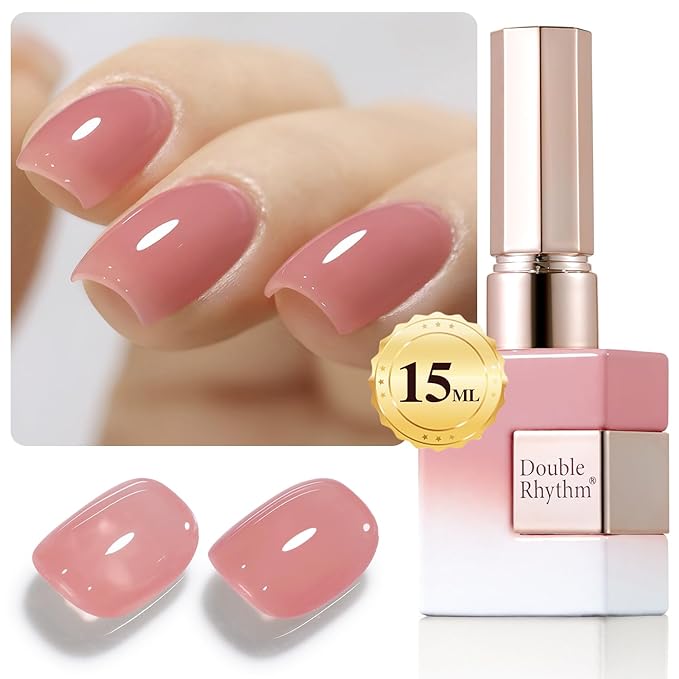 Double Rhythm Gel Polish Translucent Sheer Neutral Natural Light Milky Same Color Same Bottle 15ML Jelly Polish Art DIY at Home (Sheer Pink Nude-A1385)