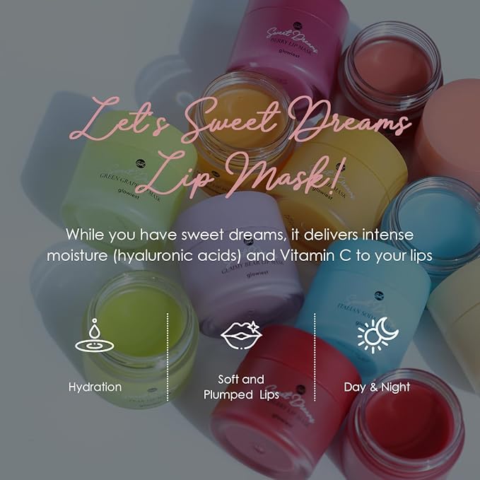 Sweet Dreams Lip Mask: Nourishing, Plumping and Hydrating Lip Balm | Ecofriendly Lip Sleeping Mask | Hyaluronic Acids + Vitamin C + Shea Butter + Antioxidants | Green Grape - 0.7 oz.