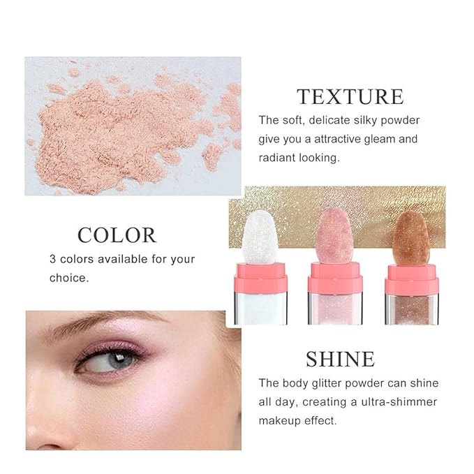 3 Color Glitter Powder Highlighter Makeup, Body Brightens the Natural Three-dimensional Face Blusher Patting Powder Highlighter. (01 &04 & 05)