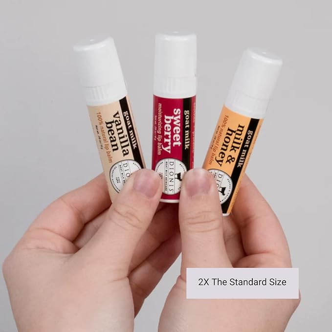 Dionis Goat Milk Lip Balm Deluxe Gift Box Set of 6 Vanilla, Coconut, Milk & Honey, Berry, Peppermint & Blood Orange Scented Chapstick - Shea Butter & Coconut Oil Gifts For Her, Protect & Restore Lips
