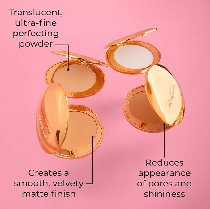 MCoBeauty Miracle Flawless Pressed Powder, Medium Warm Shade, Oil-Control, Soft-Focus Finish with Hydrating Rose Flower Extract & Sweet Almond Oil, Vegan, Cruelty Free Cosmetics