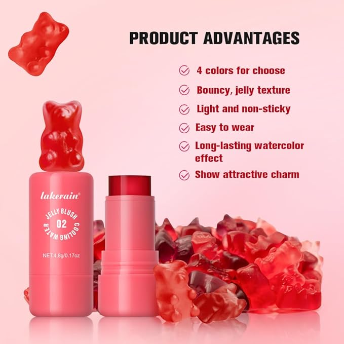Multi-Use Cooling Water Jelly Blush/Lip Tint & Eye Shadow - Sheer Stain withBuildable Watercolor Finish - Long-Lasting Moisture - 1,000+ Swipes Per Stick - Jelly Texture for Lip & Cheek (Coral)