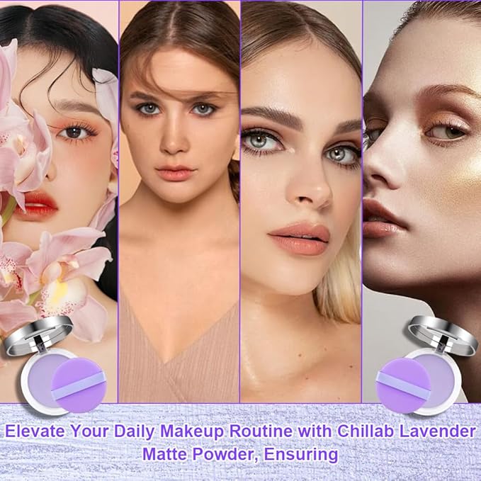 2PCS Oil Control Face Pressed Powder，zxbaers Chillab Lavender Matte Powder，Matte Smooth Setting Powder Makeup, Waterproof Long Lasting Finishing Powder, Flawless Lightweight Face Cosmetics