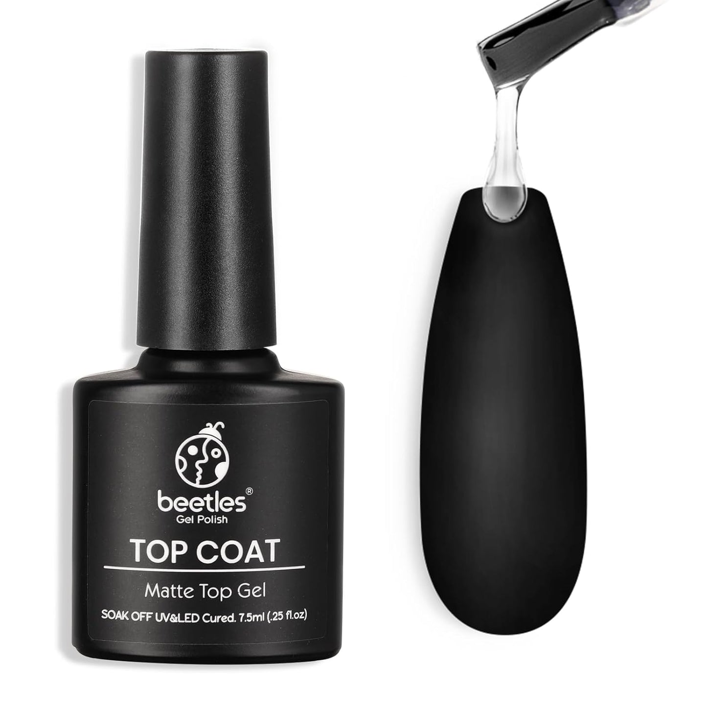 Beetles Matte Gel Top Coat for Gel Nail Polish, 7.5ML Chrome Proof Matte Top Coat No Wipe Powder-Resist Matte Finish for Detail Chrome Nail Powder Painting Long Lasting UV Nail Art