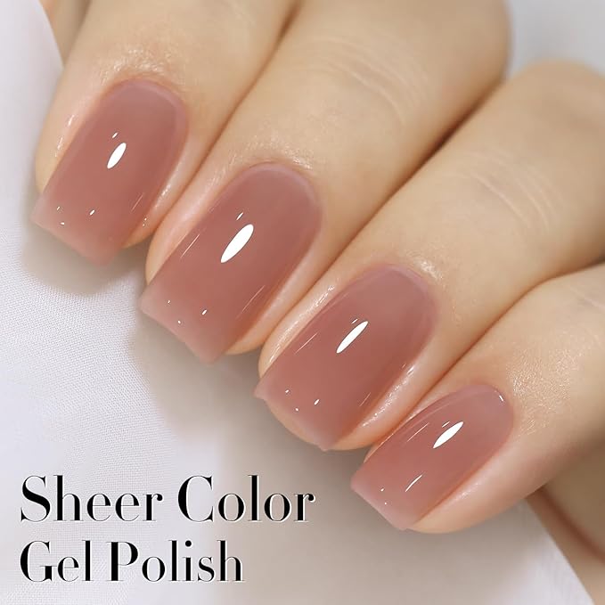 Double Rhythm Translucent Gel Polish Sheer Neutral Natural Light Milky Same Color Same Bottle 15ML Jelly Nail Polish Nail Art DIY at Home (Deep Nude-A1412)