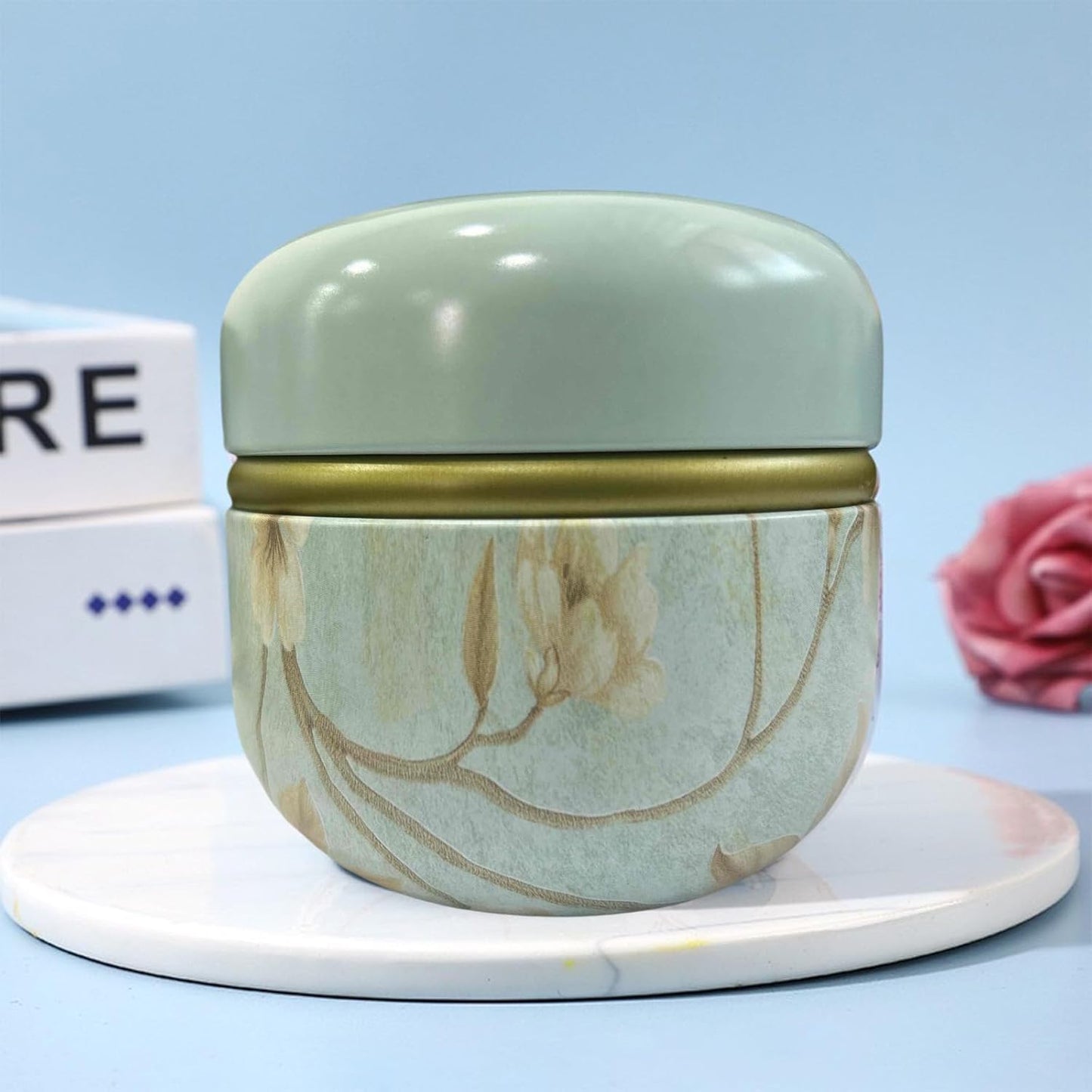 Body Powder Puff and Container for Dusting Powder, Women Powder Puff and Powder Case for Bath and Travel (Blue Future)